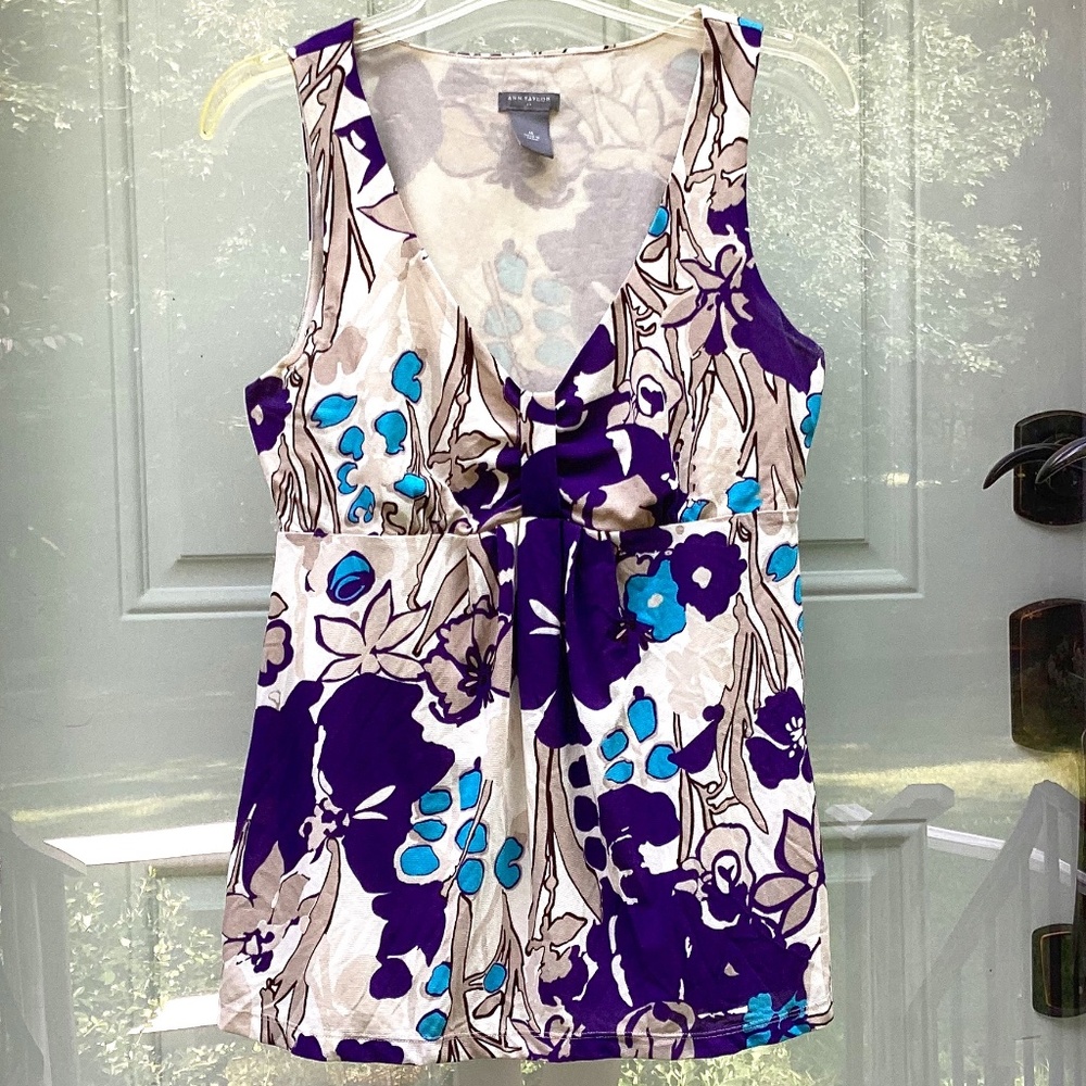 Ann Taylor top, lined, size M - purple, turquoise blue, beige